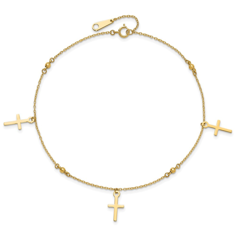 Diamond-cut 3 Cross Dangles and Beads Plus Extender - Total Anklet - WBC