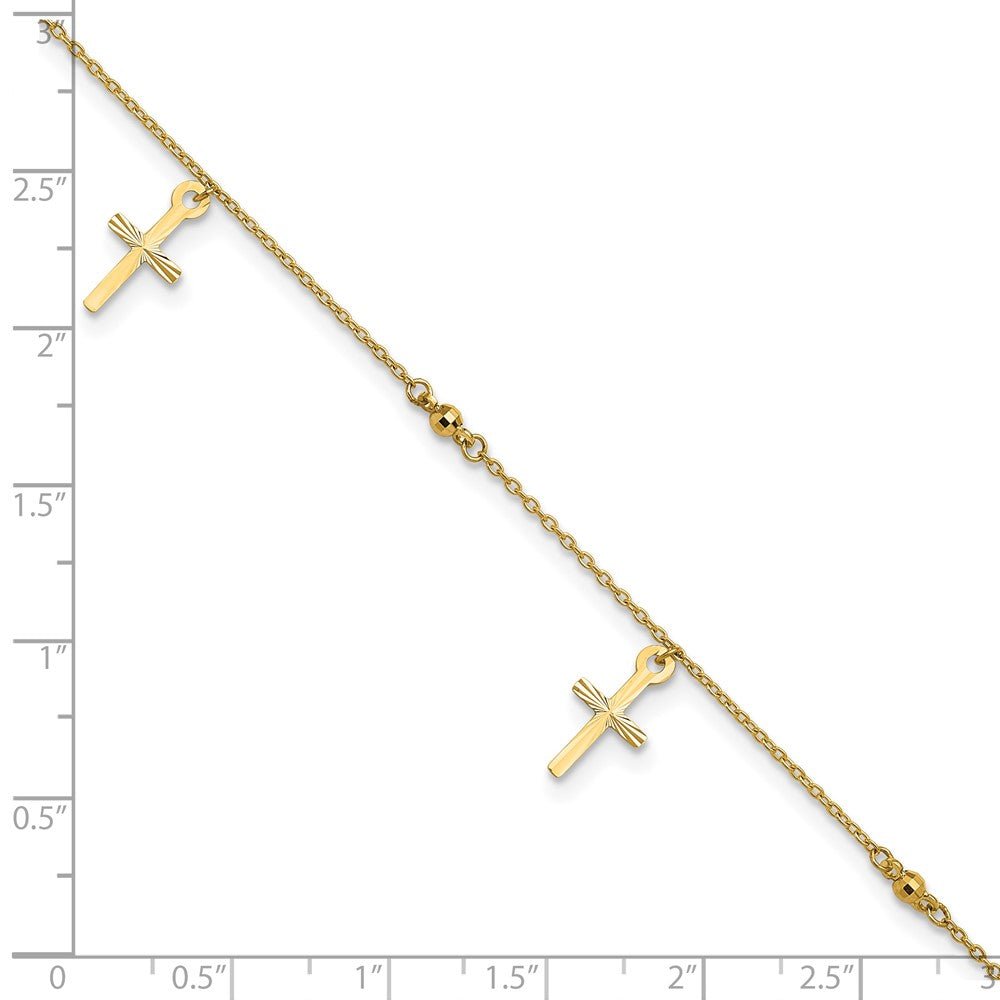 Diamond-cut 3 Cross Dangles and Beads Plus Extender - Total Anklet - WBC