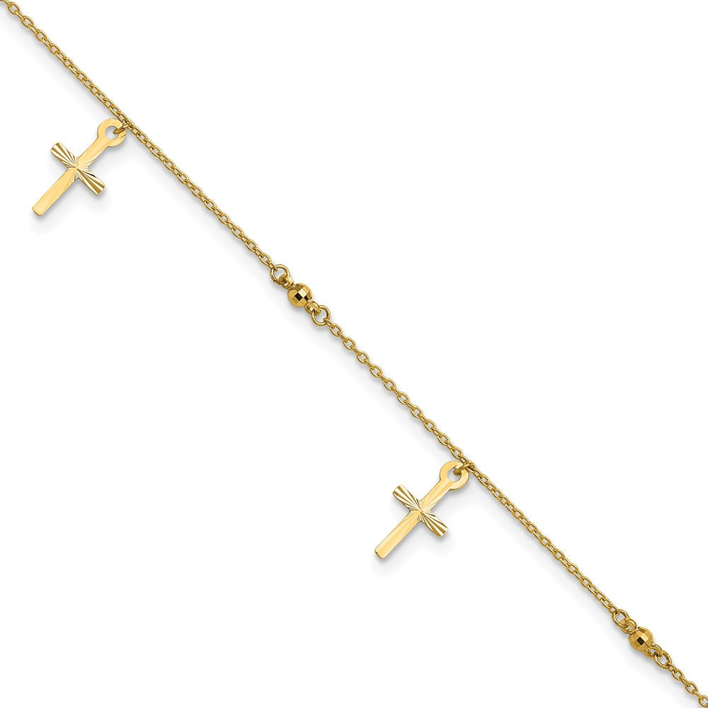 Diamond-cut 3 Cross Dangles and Beads Plus Extender - Total Anklet - WBC