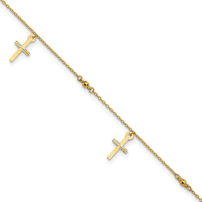 Diamond-cut 3 Cross Dangles and Beads Plus Extender - Total Anklet - WBC
