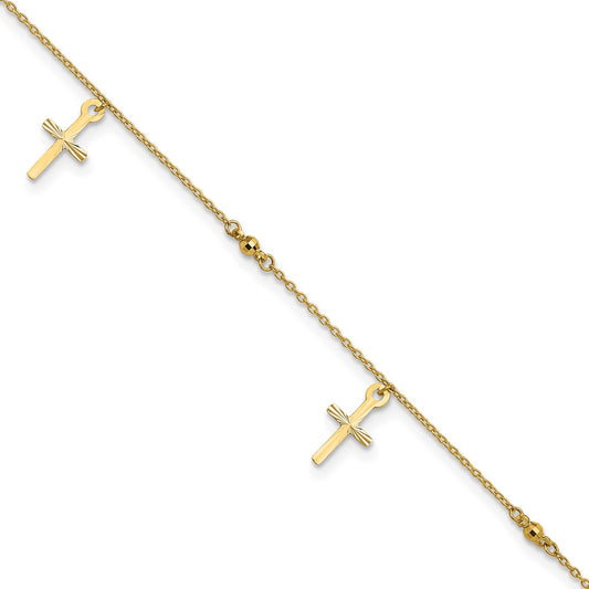 Diamond-cut 3 Cross Dangles and Beads Plus Extender - Total Anklet - WBC