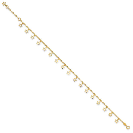 Polished and Textured Dangle Stars Plus Star Dangle Extender - Total Anklet - WBC