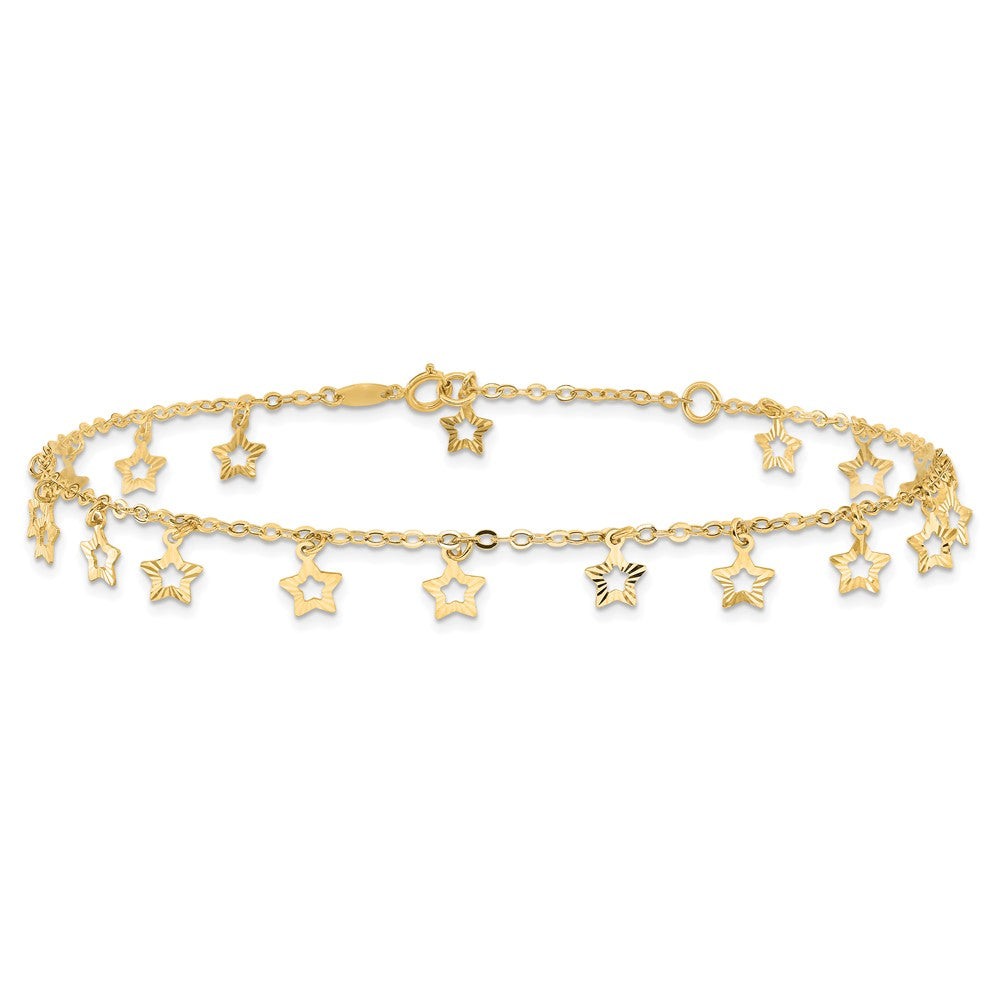 Polished and Textured Dangle Stars Plus Star Dangle Extender - Total Anklet - WBC