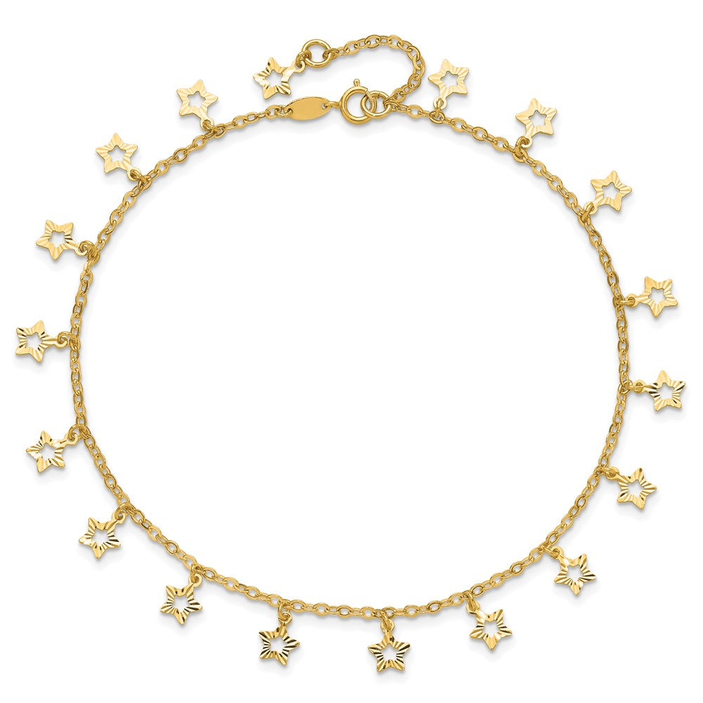 Polished and Textured Dangle Stars Plus Star Dangle Extender - Total Anklet - WBC