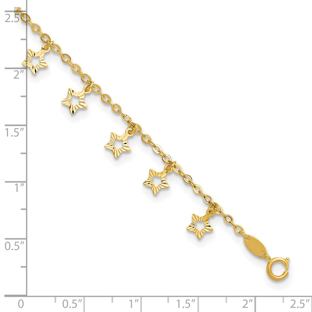 Polished and Textured Dangle Stars Plus Star Dangle Extender - Total Anklet - WBC
