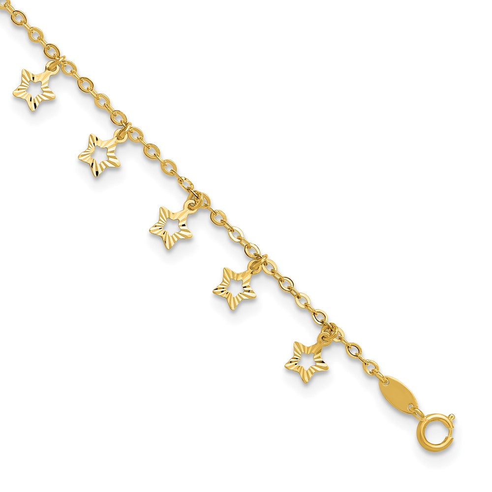 Polished and Textured Dangle Stars Plus Star Dangle Extender - Total Anklet - WBC
