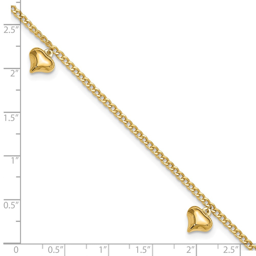 Polished Curb Chain with 3 Puffed Heart Dangles Plus Extender - Total Anklet - WBC