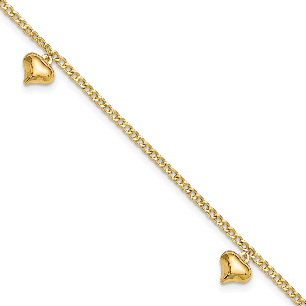 Polished Curb Chain with 3 Puffed Heart Dangles Plus Extender - Total Anklet - WBC