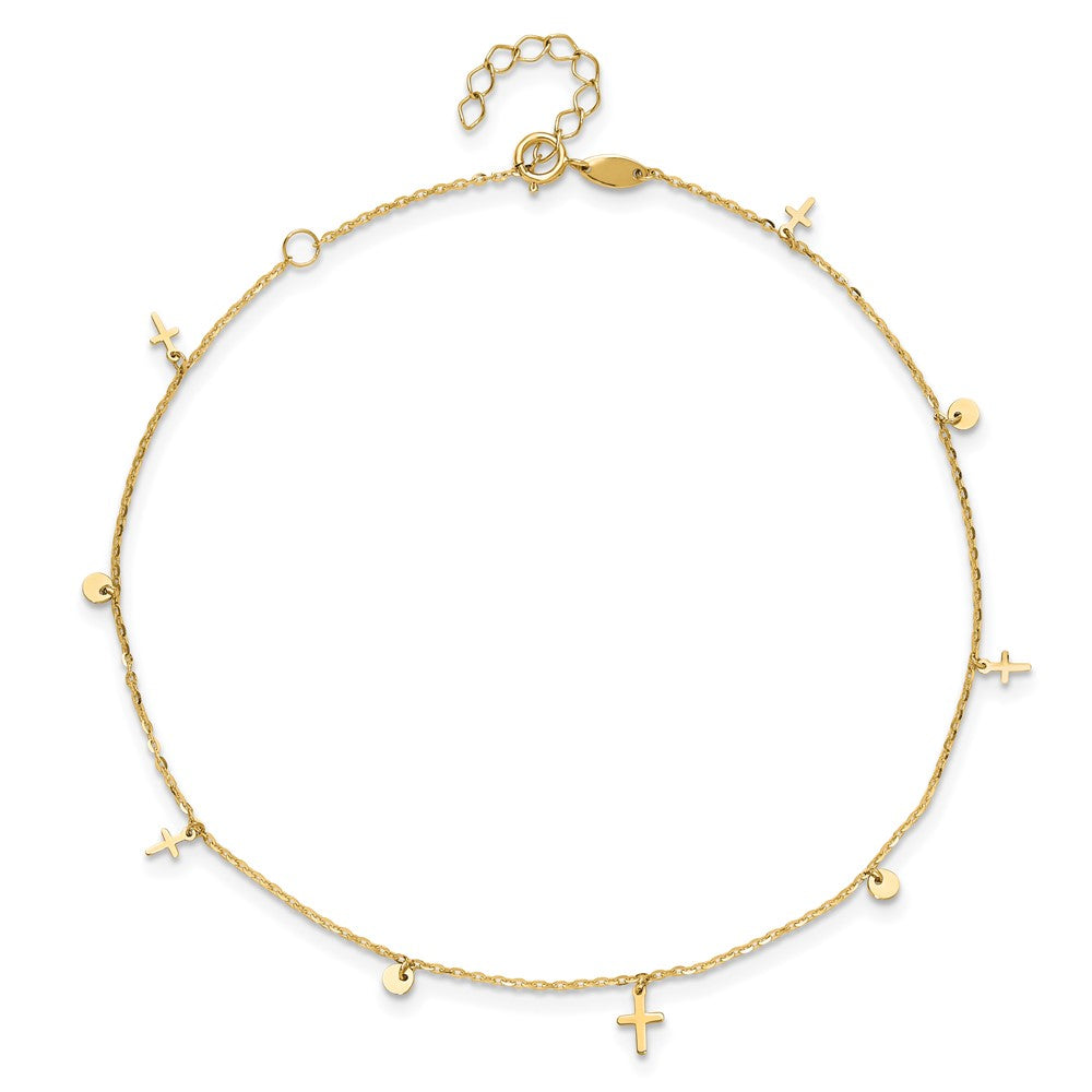 Polished Dangle Crosses and Circles Plus 2 in Extender - Total Anklet - WBC