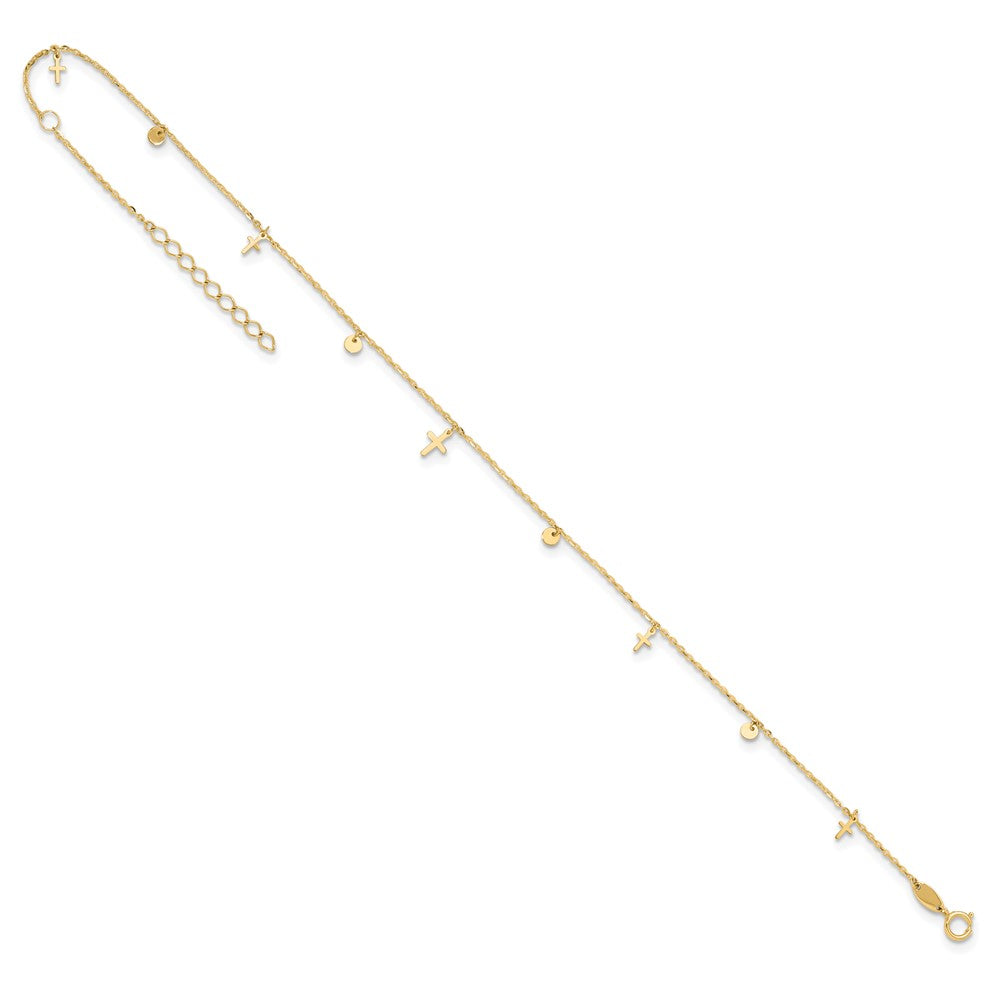 Polished Dangle Crosses and Circles Plus 2 in Extender - Total Anklet - WBC