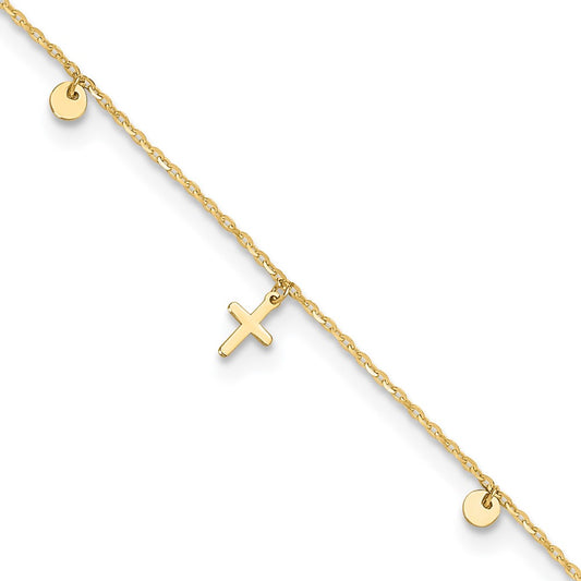 Polished Dangle Crosses and Circles Plus 2 in Extender - Total Anklet - WBC