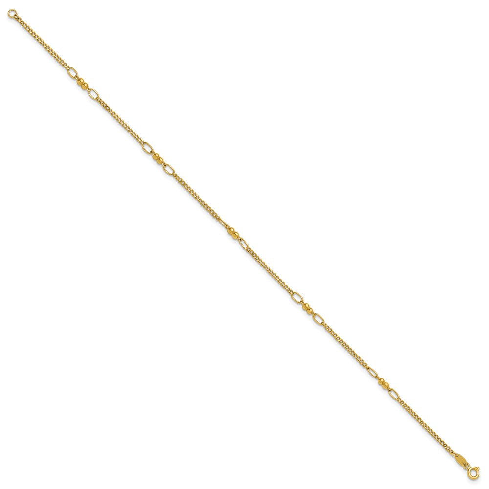 Polished and Diamond-cut 5-Station Beaded Mixed Link Anklet - WBC