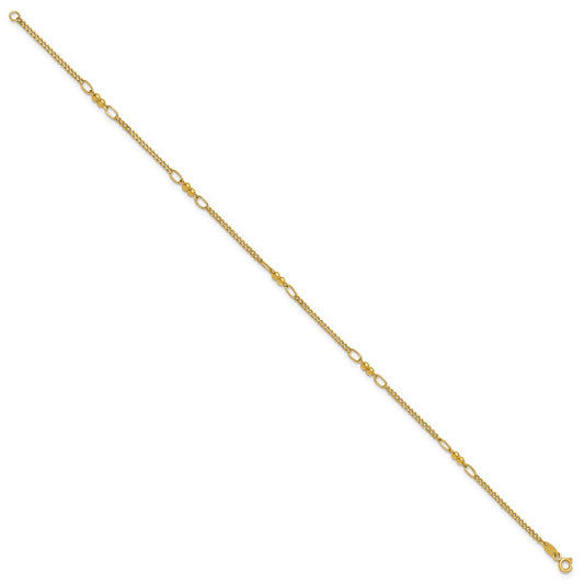 Polished and Diamond-cut 5-Station Beaded Mixed Link Anklet - WBC