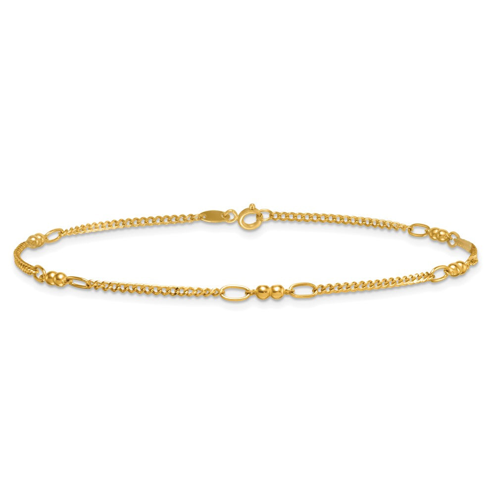 Polished and Diamond-cut 5-Station Beaded Mixed Link Anklet - WBC