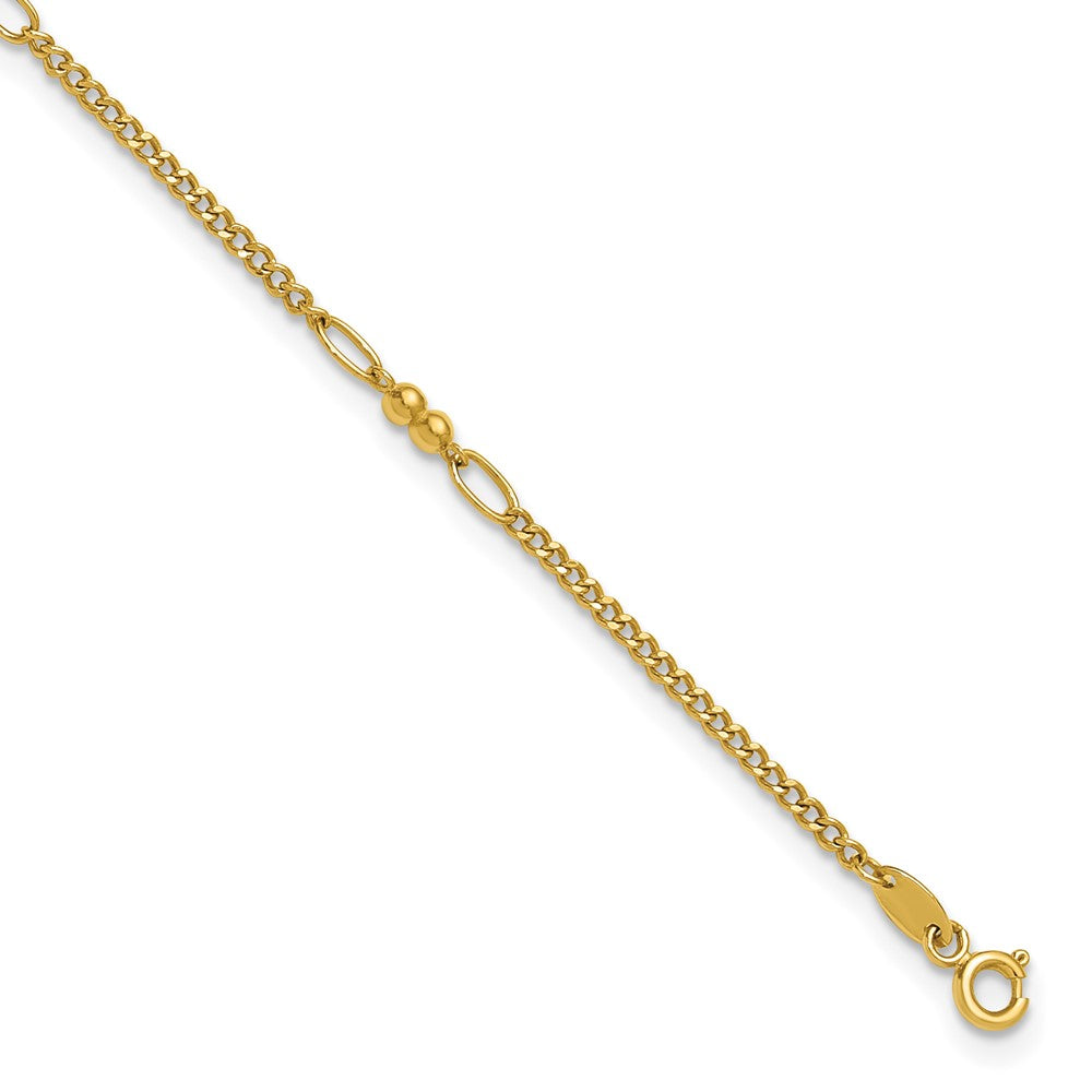 Polished and Diamond-cut 5-Station Beaded Mixed Link Anklet - WBC