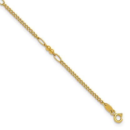 Polished and Diamond-cut 5-Station Beaded Mixed Link Anklet - WBC