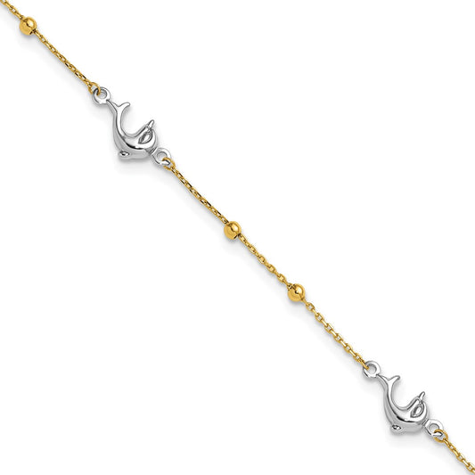 Two-tone Beads and Three Dolphins Plus Extender - Total Anklet - WBC