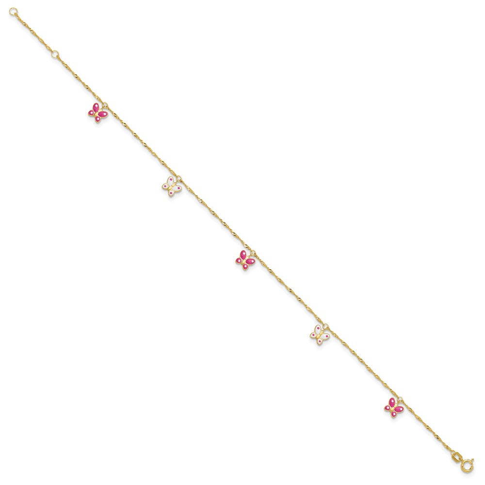 Pink and Enameled Butterfly Dangles Plus Extender - Total Anklet - WBC