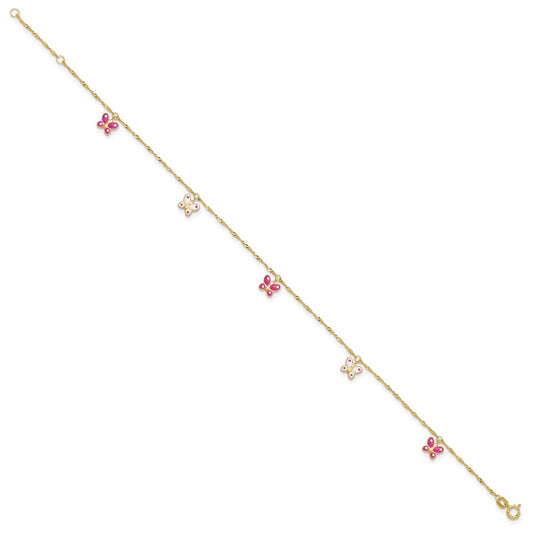 Pink and Enameled Butterfly Dangles Plus Extender - Total Anklet - WBC