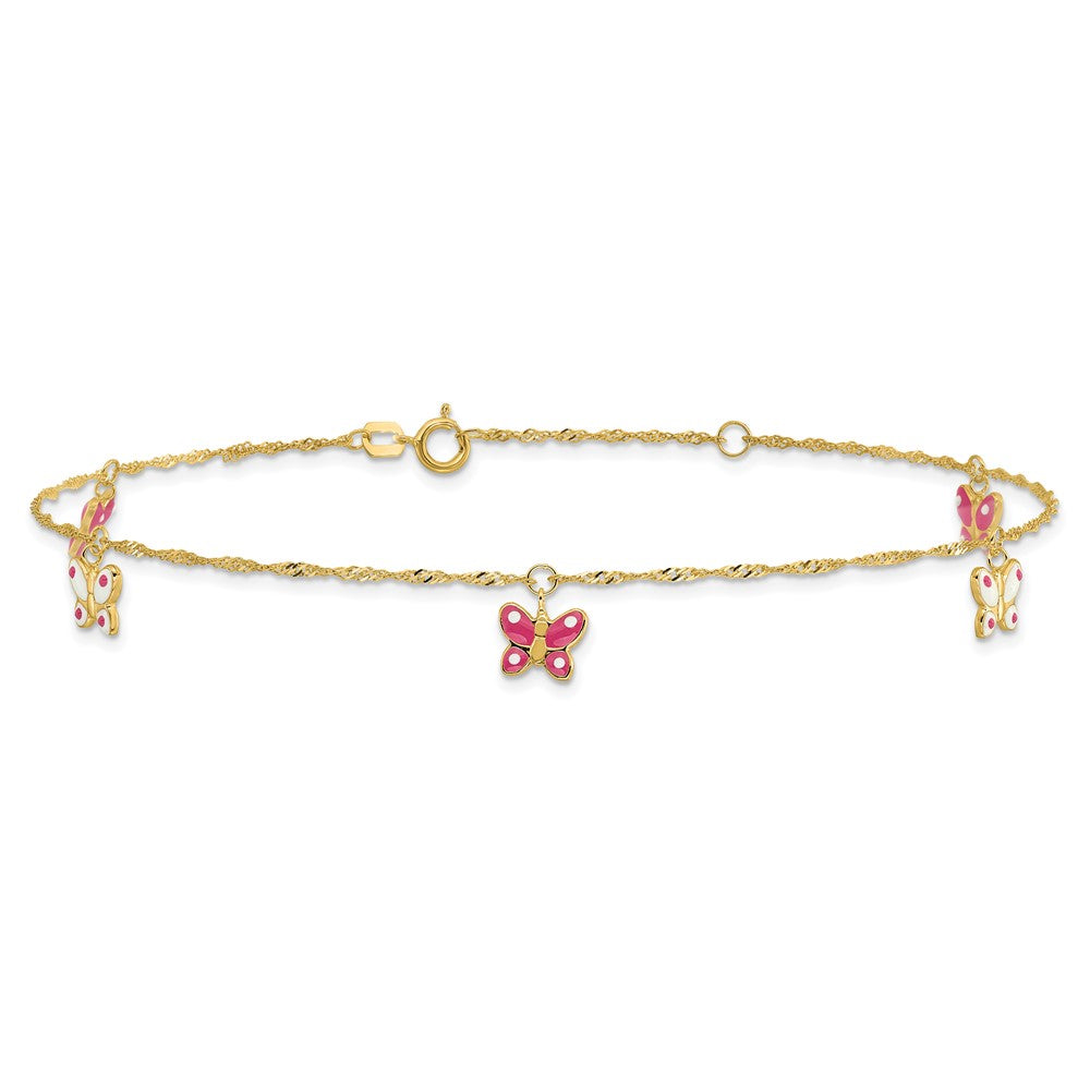Pink and Enameled Butterfly Dangles Plus Extender - Total Anklet - WBC