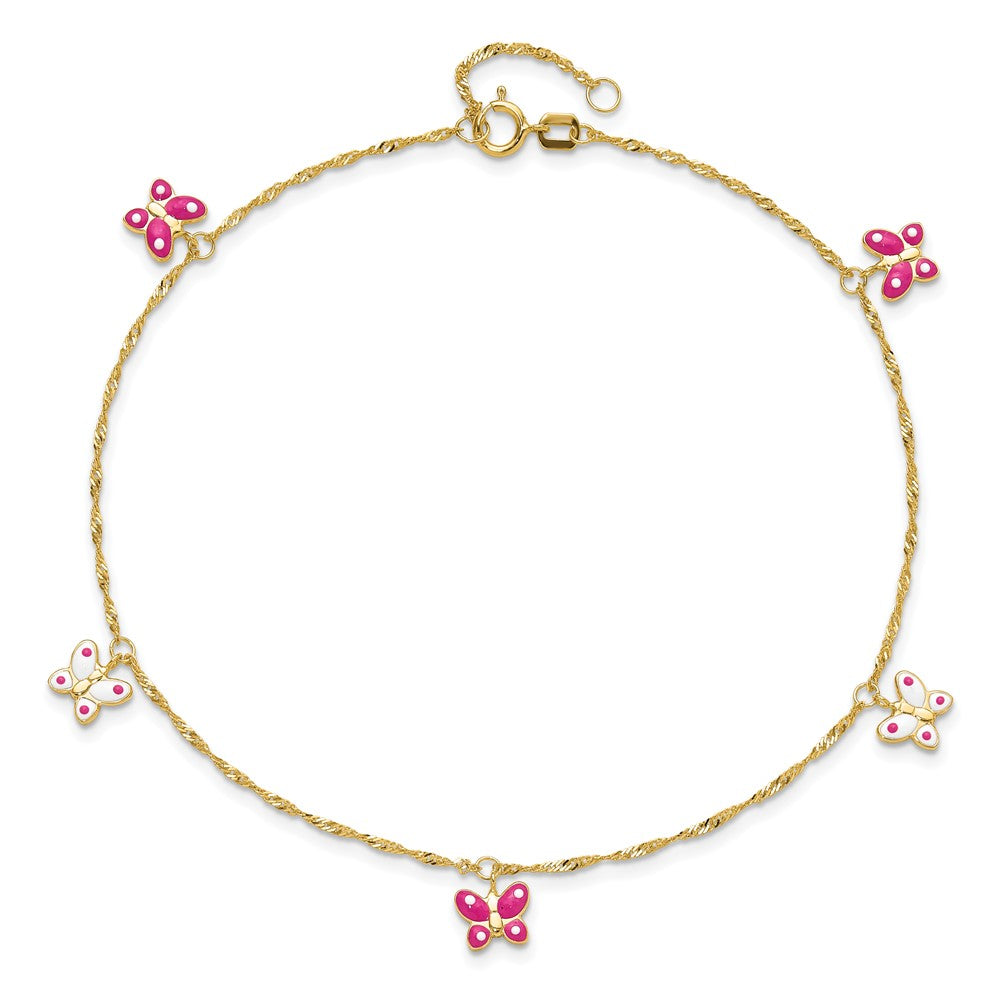 Pink and Enameled Butterfly Dangles Plus Extender - Total Anklet - WBC
