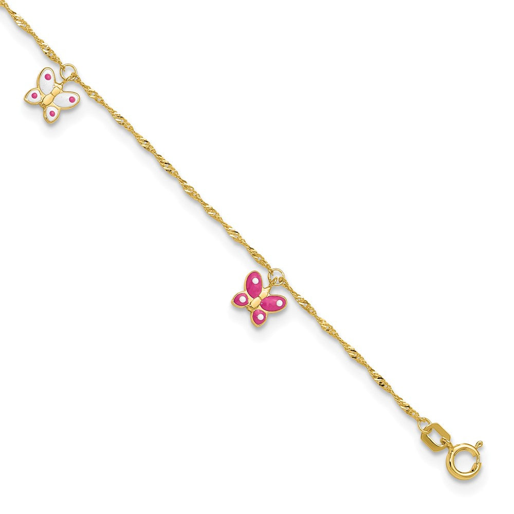 Pink and Enameled Butterfly Dangles Plus Extender - Total Anklet - WBC