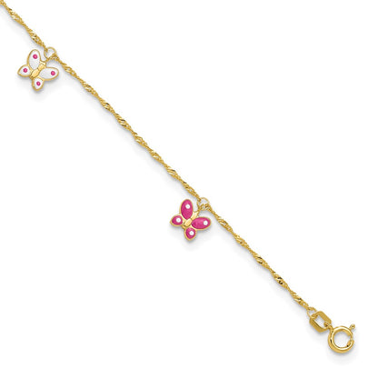 Pink and Enameled Butterfly Dangles Plus Extender - Total Anklet - WBC