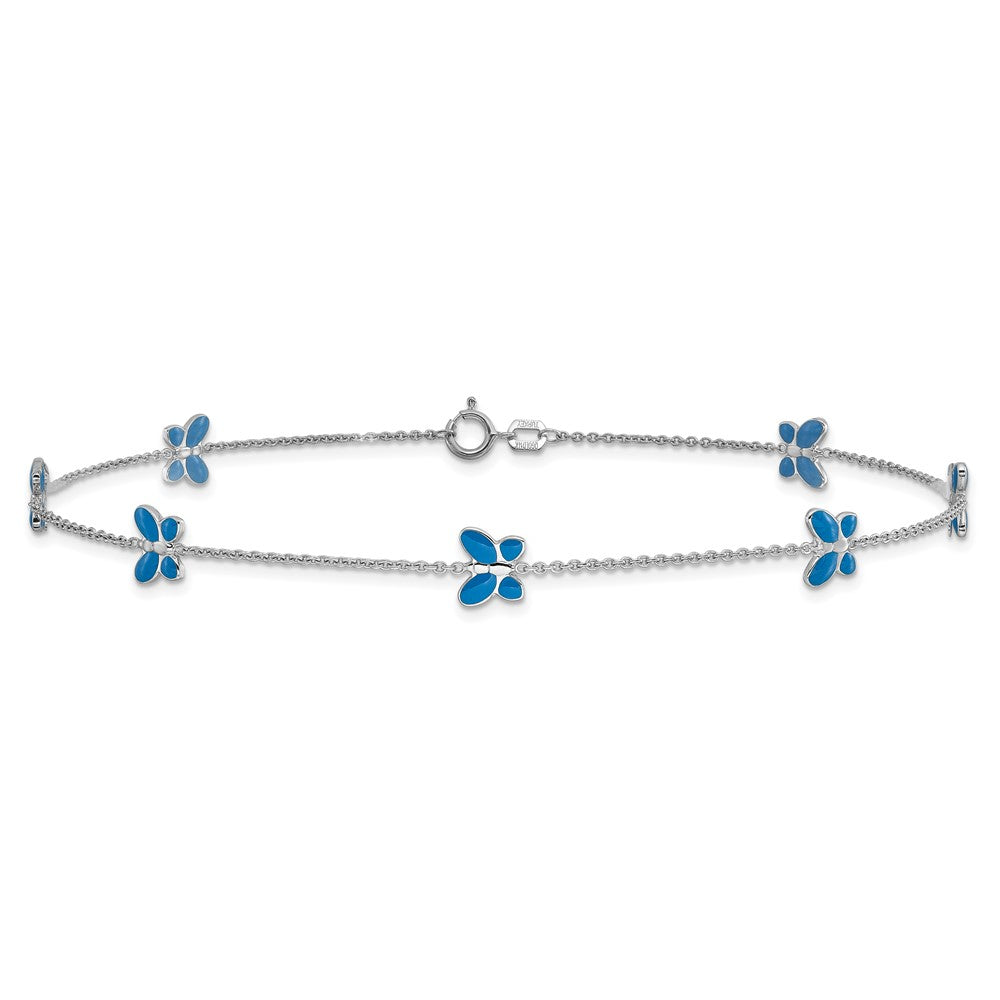 Blue Enameled Butterflies 7-Station Anklet - WBC