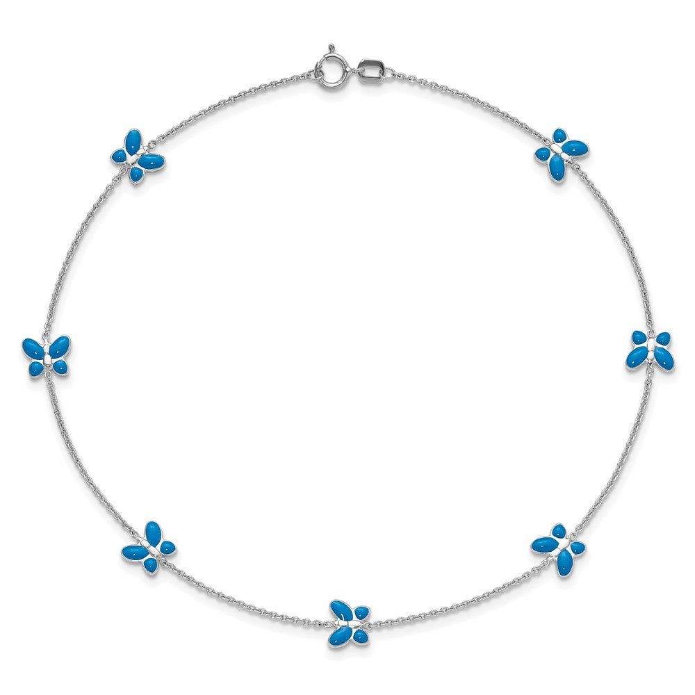 Blue Enameled Butterflies 7-Station Anklet - WBC