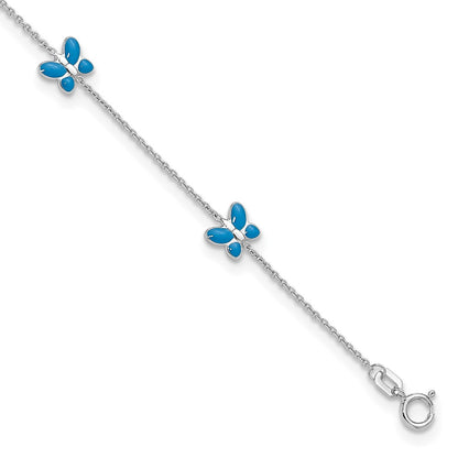 Blue Enameled Butterflies 7-Station Anklet - WBC