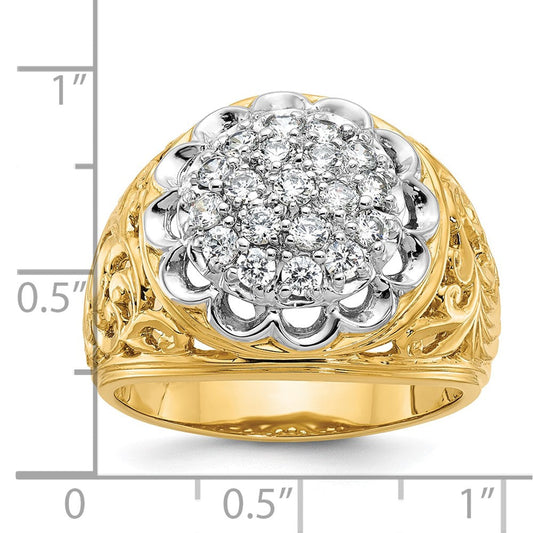 IB Goodman Two-Tone Men's Polished Filigree 1 ct AA Diamond Round Cluster Ring Mounting