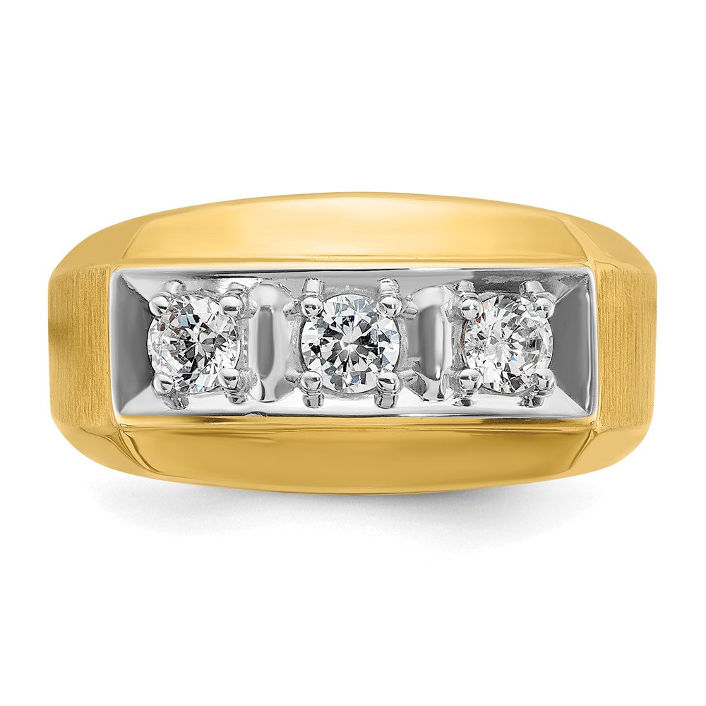 IBGoodman Two-tone Men's Polished and Satin 3-Stone 1/2 Carat AA Quality Diamond Ring - WBC