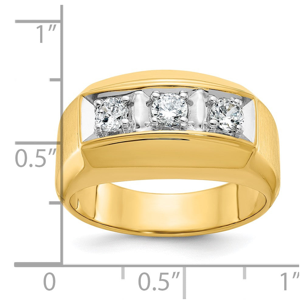 IBGoodman Two-tone Men's Polished and Satin 3-Stone 1/2 Carat AA Quality Diamond Ring - WBC