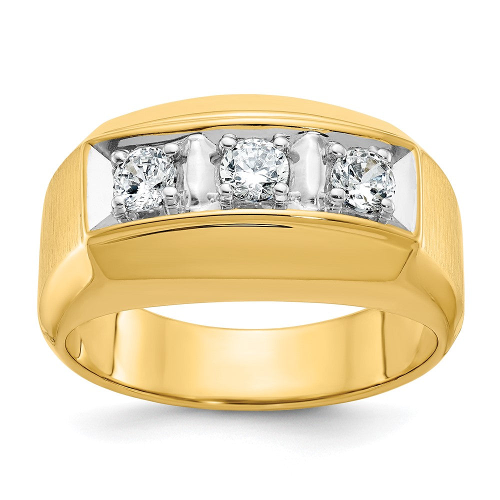 IBGoodman Two-tone Men's Polished and Satin 3-Stone 1/2 Carat AA Quality Diamond Ring - WBC