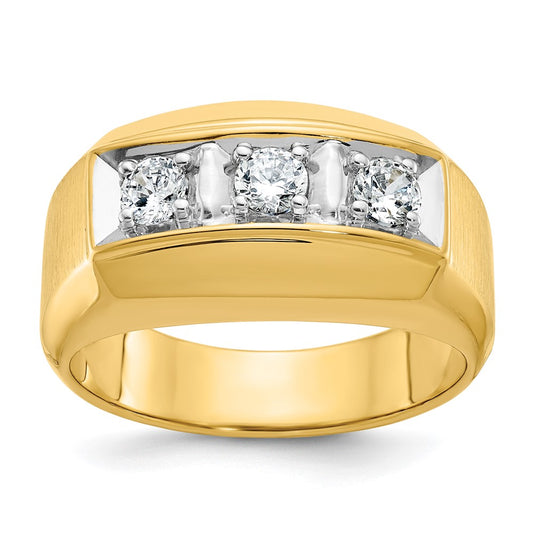 IBGoodman Two-tone Men's Polished and Satin 3-Stone 1/2 Carat AA Quality Diamond Ring - WBC