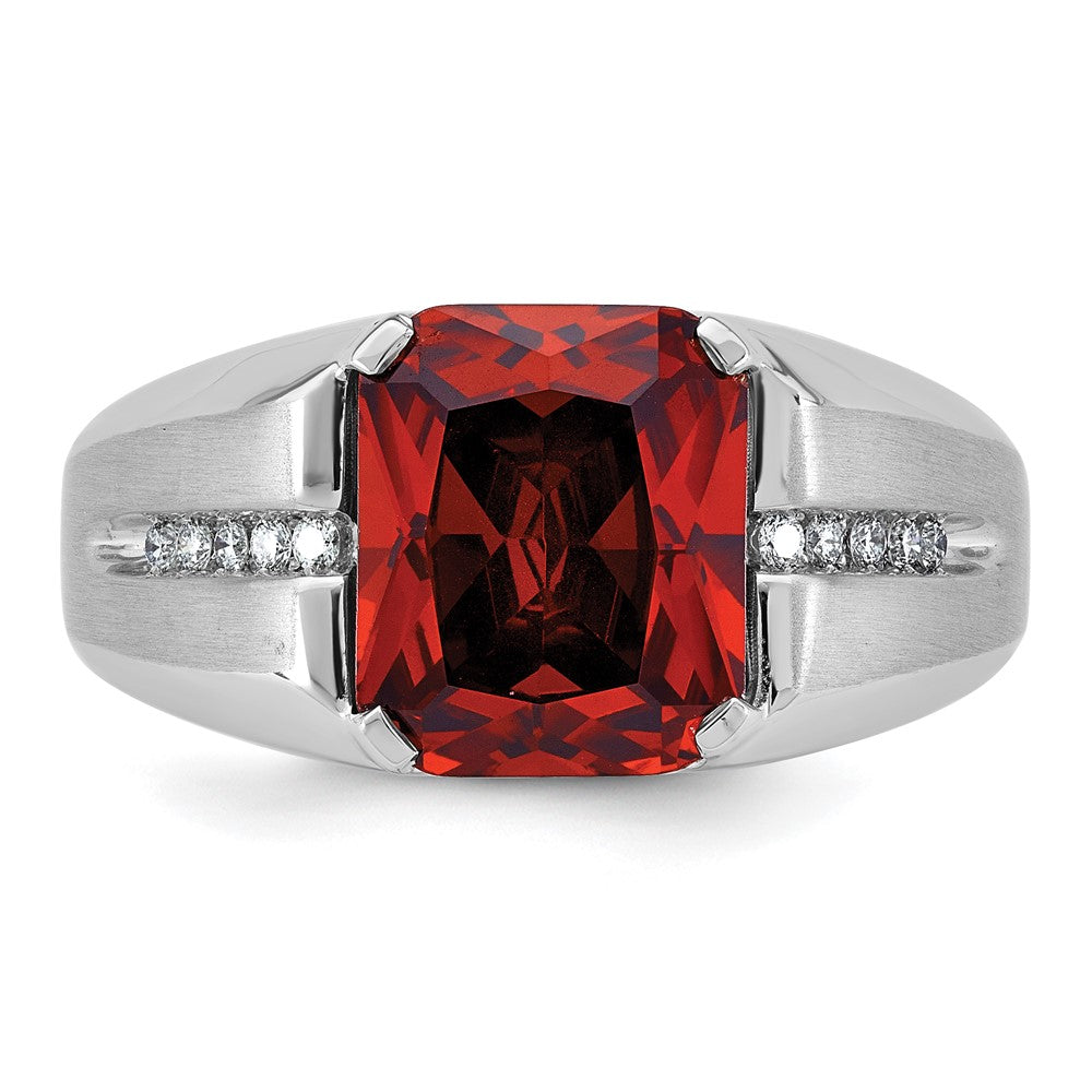 IB Goodman Mens Barrel Lab Created Garnet and 1/10 carat Diamond Complete Ring - WBC