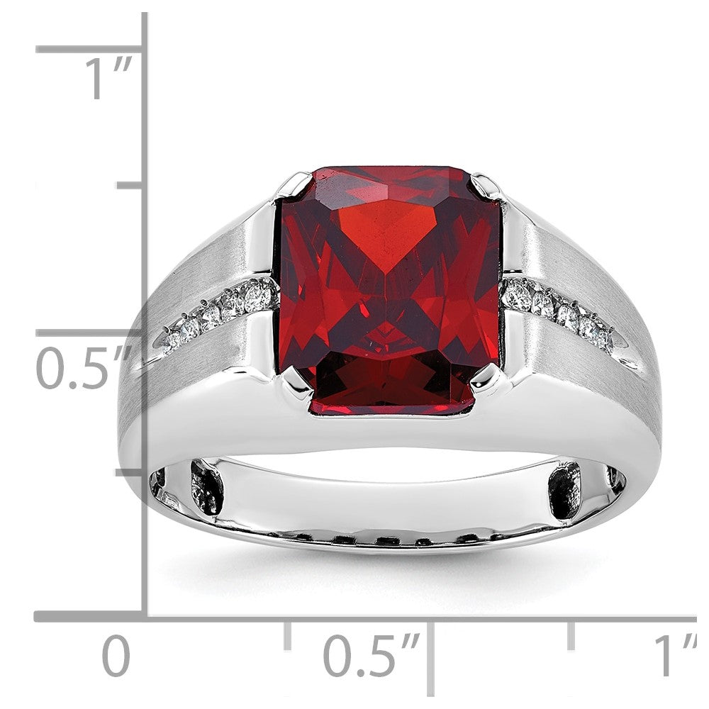 IB Goodman Mens Barrel Lab Created Garnet and 1/10 carat Diamond Complete Ring - WBC