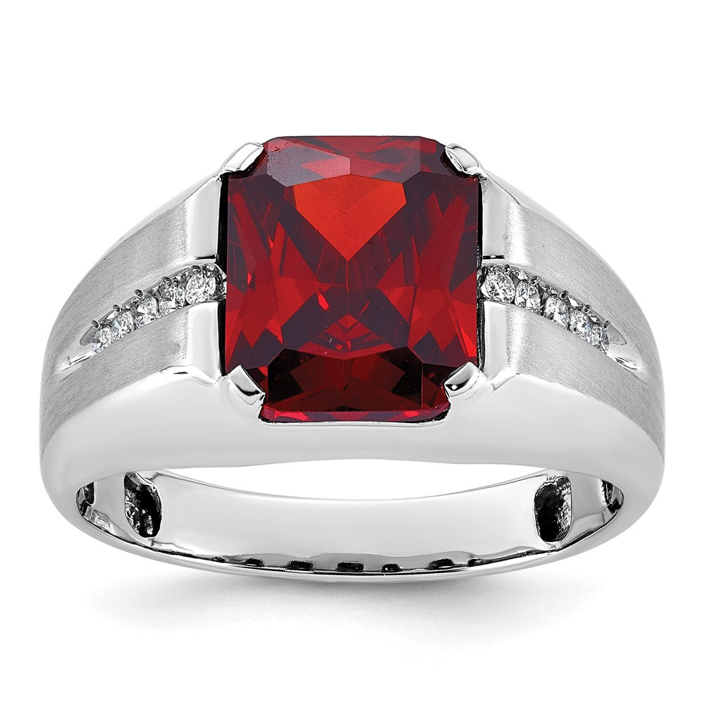 IB Goodman Mens Barrel Lab Created Garnet and 1/10 carat Diamond Complete Ring - WBC