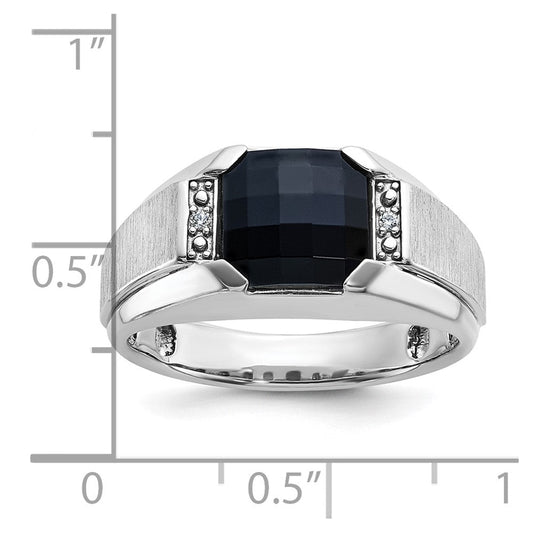 IB Goodman Men's 14K White Gold Polished & Satin Onyx & 0.02 ct AA Diamond Ring