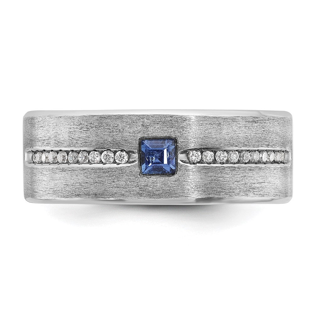 IB Goodman Mens Satin Lab Created Sapphire and 1/8 carat Diamond Complete Ring - WBC