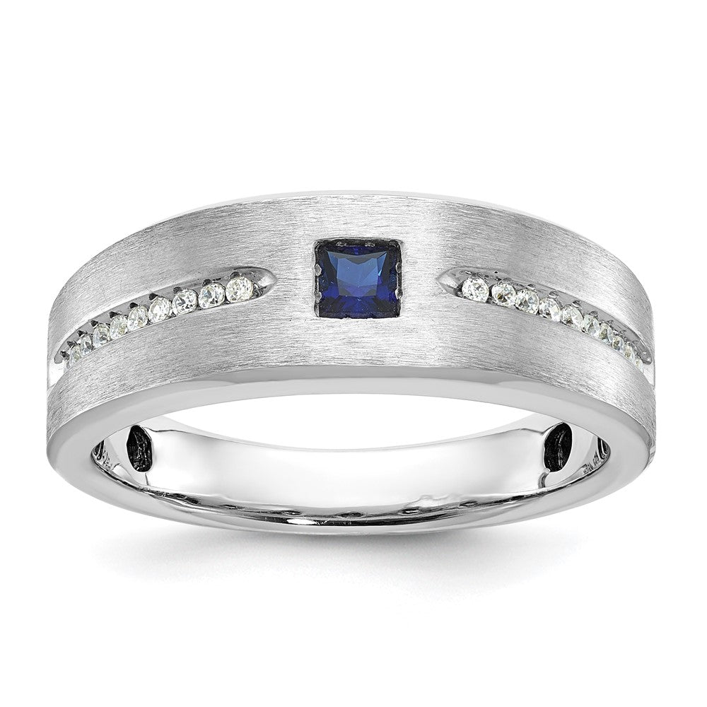 IB Goodman Mens Satin Lab Created Sapphire and 1/8 carat Diamond Complete Ring - WBC
