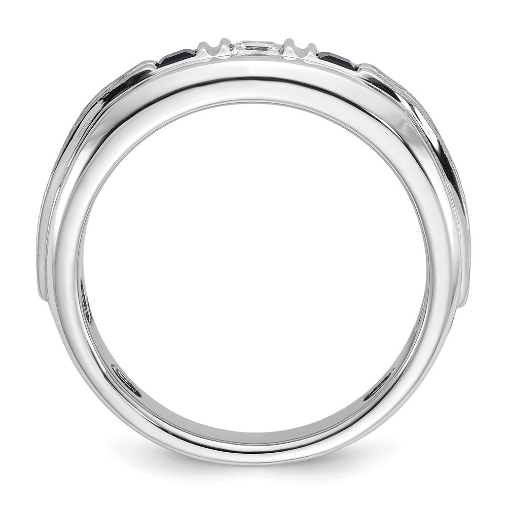 IBGoodman Men's Polished Satin and Grooved Square 1/6 Carat AA Quality Diamond and Lab Created Sapphire 3-Stone Ring - WBC