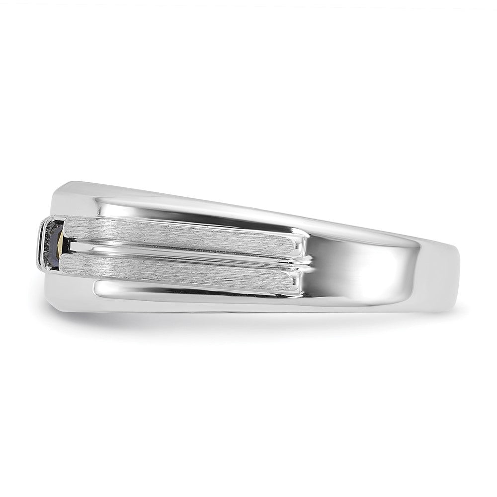 IBGoodman Men's Polished Satin and Grooved Square 1/6 Carat AA Quality Diamond and Lab Created Sapphire 3-Stone Ring - WBC