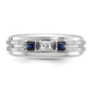IBGoodman Men's Polished Satin and Grooved Square 1/6 Carat AA Quality Diamond and Lab Created Sapphire 3-Stone Ring - WBC