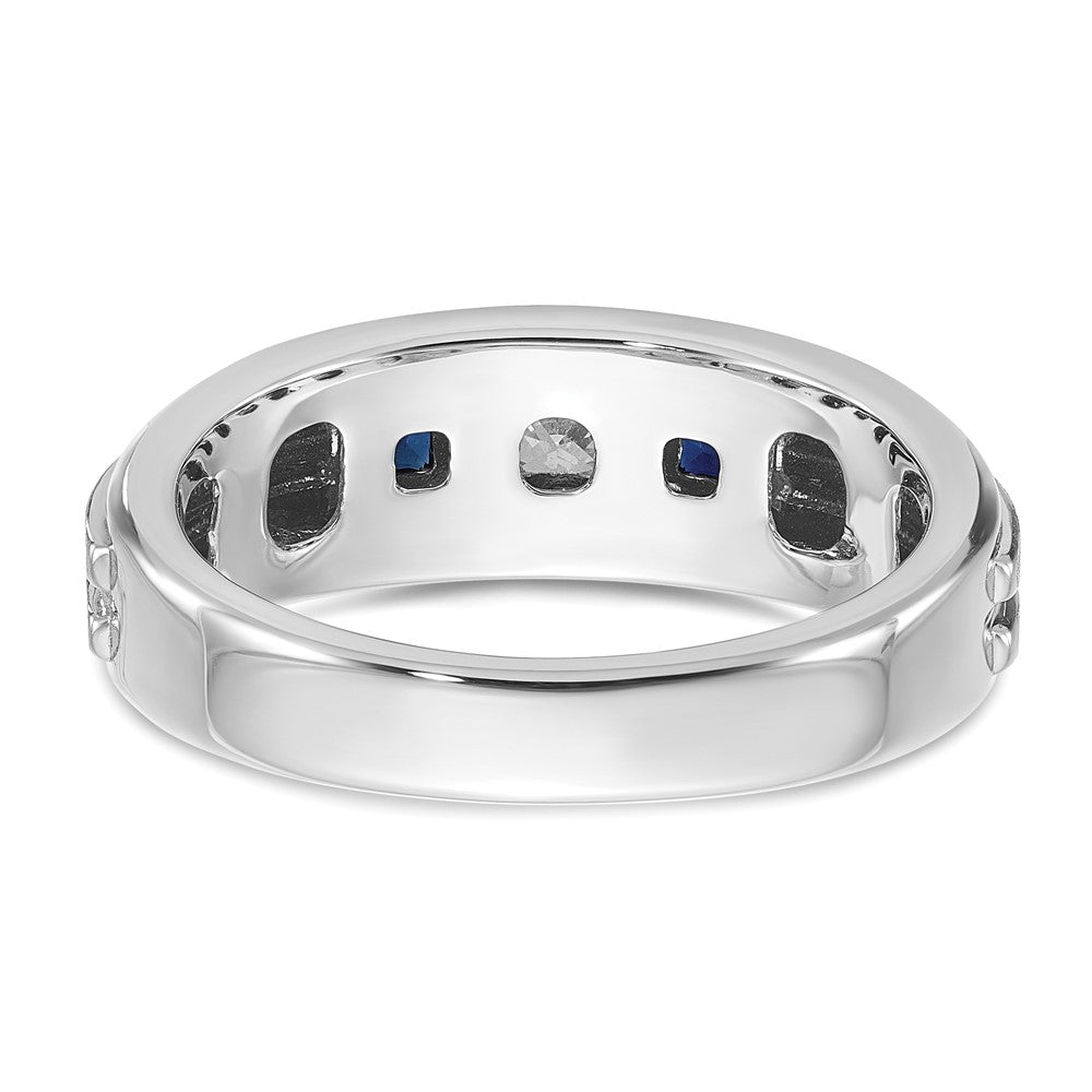 IBGoodman Men's Polished Satin and Grooved Square 1/6 Carat AA Quality Diamond and Lab Created Sapphire 3-Stone Ring - WBC