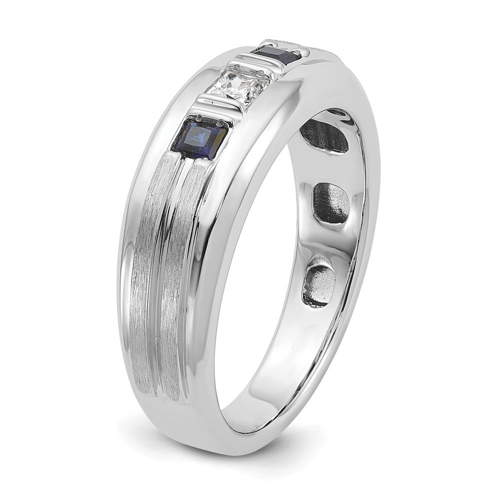 IBGoodman Men's Polished Satin and Grooved Square 1/6 Carat AA Quality Diamond and Lab Created Sapphire 3-Stone Ring - WBC