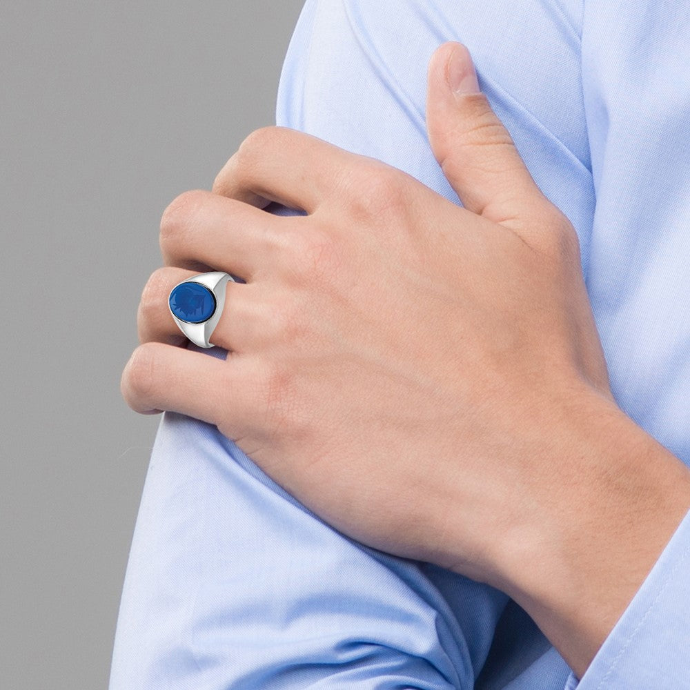 IB Goodman Mens Oval Blue Agate Complete Ring - WBC