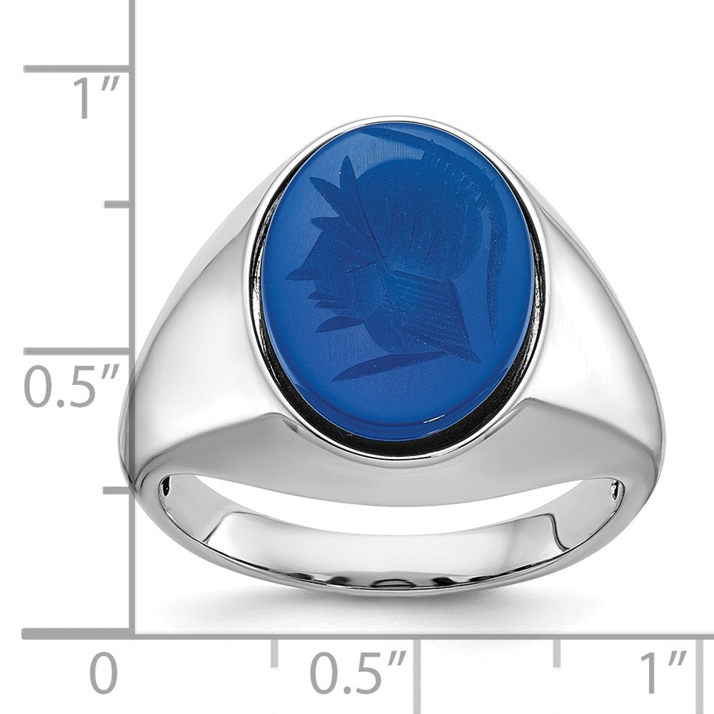 IB Goodman Mens Oval Blue Agate Complete Ring - WBC