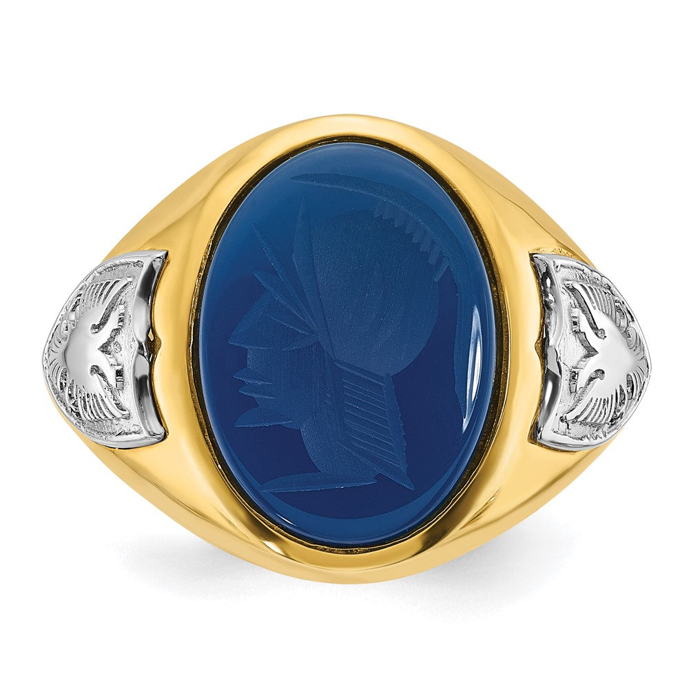 IB Goodman Two-tone Mens Oval Blue Agate Complete Ring - WBC