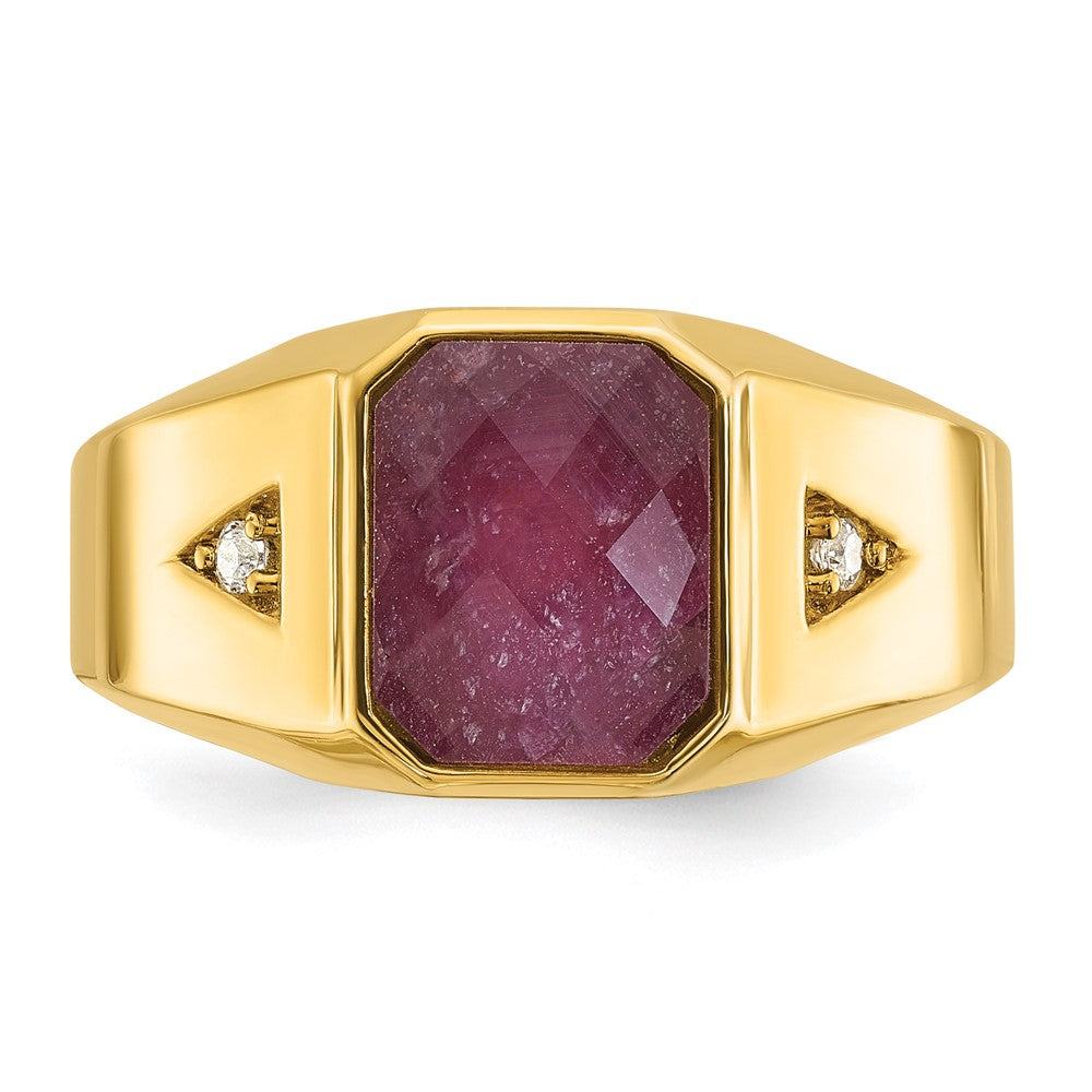 IB Goodman Mens Octagon Ruby Doublet Stone and 1/20 carat Diamond Complete Ring - WBC